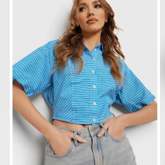 🆕️NWT Circus NY Nicole Stripe Cotton Seersucker Button-Up Shirt, Size XL - Picture 11 of 13